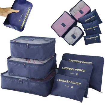 Travel Organizers for Suitcase and Laundry, 6 pcs, Navy Blue