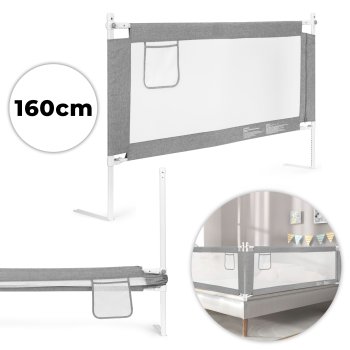 ECOTOYS Toddler Bed Rail 160 cm, Fold Down Safety Bed Guard for Kids, Grey