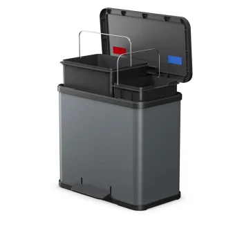 Hailo Öko Duo Plus L 26L Pedal Recycling Bin 17+9L, Matte Dark Grey