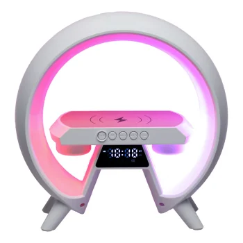 RGB Bedside Lamp with Wireless Charger, Bluetooth Speaker and Alarm Clock, White