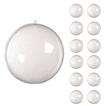 Clear Fillable Christmas Ornaments 8cm, Shatterproof Plastic Baubles, 12 Pack