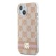 DKNY iPhone 15 Case IML Checkered Mono Pattern & Printed Stripes MagSafe, Pink