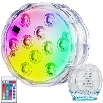 Underwater Waterproof Wireless LED Aquarium Swimming Pool Water Light Lamp with Remote Control 10 LED RGB