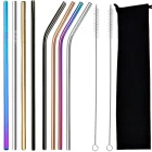 Reusable Metal Drinking Straws with Cleaning Brushes, 8 pcs