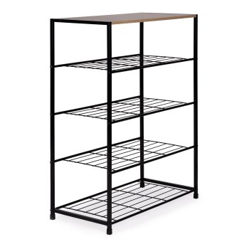 ModernHome Shoe Rack Organizer with Wood Top Shelf, 5-Tier Industrial Metal Stand