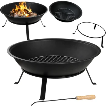 Large Metal Garden Fire Pit with Stand and Poker 55cm
