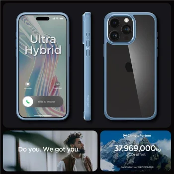 Spigen iPhone 15 Pro Max Case Crystal Hybrid, Clear Blue