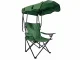 Folding camping chair with canopy and cup holder, green