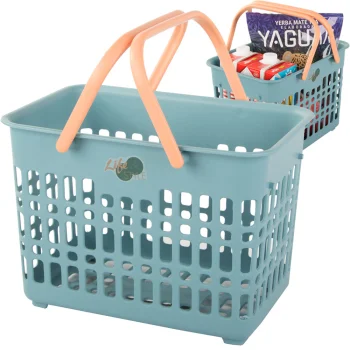 Plastic Shopping Basket with Folding Handles, 29x19x20.5 cm, Assorted Colors