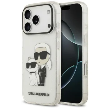 Karl Lagerfeld IML NFT Glitter Karl&Choupette dėklas iPhone 18 Pro Max / 17 Pro Max, skaidrus