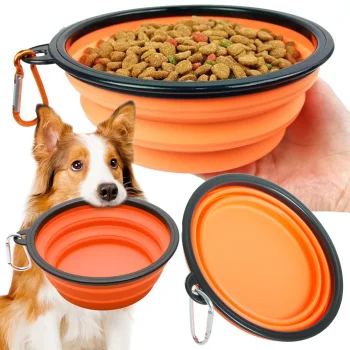 Collapsible Silicone Travel Bowl for Dogs and Cats, 800 ml, Orange
