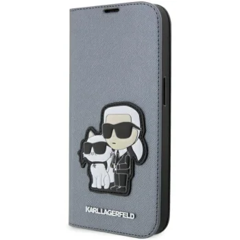 Karl Lagerfeld iPhone 14 Pro Wallet Case Saffiano Karl & Choupette, Silver