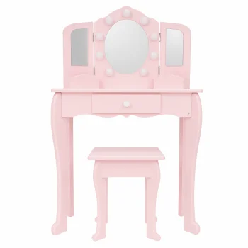 Kids vanity set with light-up mirror and accessories for girls, pink