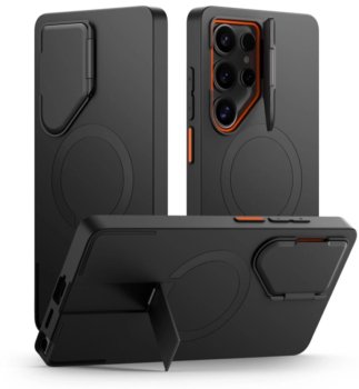 Tech-Protect Kevlar Aura MagSafe Case for Samsung Galaxy S25 Ultra, Black/Orange