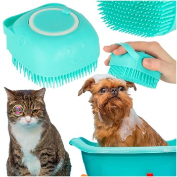 Silicone Pet Bath Brush with Shampoo Dispenser for Dogs and Cats, Mint