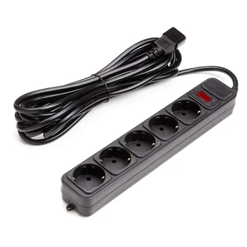 UPS-Rated Extension Cord 5m, 5 Sockets, with Switch, Black