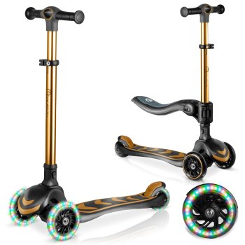 Nukido Flippo Three-Wheel Balance Scooter for Kids with Seat, Gold