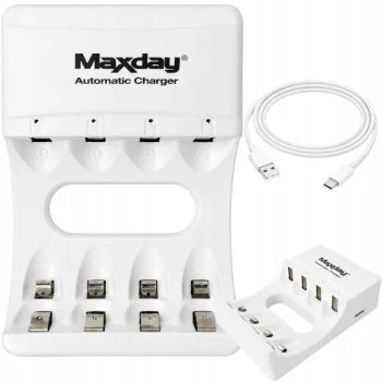 Maxday 704A2 AA/AAA Battery Charger with USB-C, 4 Slots, White