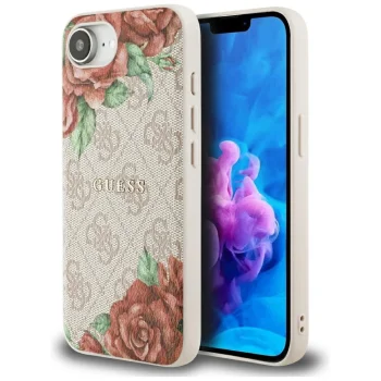 Guess 4G Flowers Print MagSafe Case for iPhone 16e - Pink