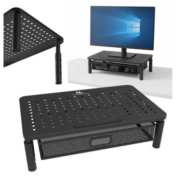 Maclean MC-947 Monitor and Laptop Stand with Drawer, 13-32", Black