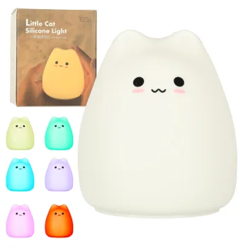 Kids Night Light Silicone Cat Lamp, Soft Touch Control RGB Color Changing Nursery Lamp, White