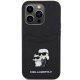 Apple iPhone 15 Pro 6.1\" Karl Lagerfeld Saffiano Cardslot Karl&Choupette Metal Pin Case Cover, Black