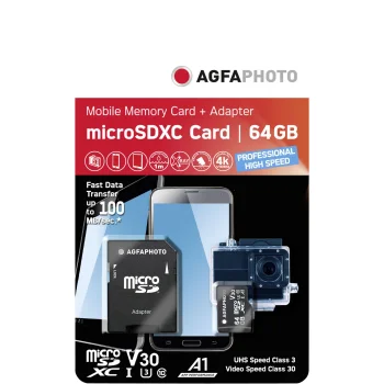 AgfaPhoto microSDXC UHS-I 16 GB U3 V30 Memory Card with Adapter