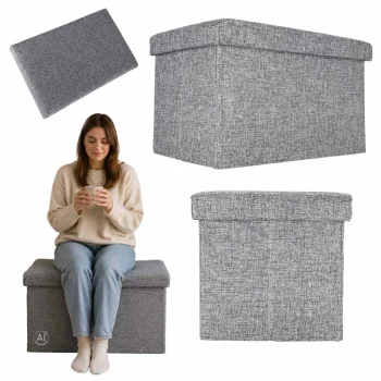 Folding Storage Ottoman 49 x 31 x 29 cm, Grey