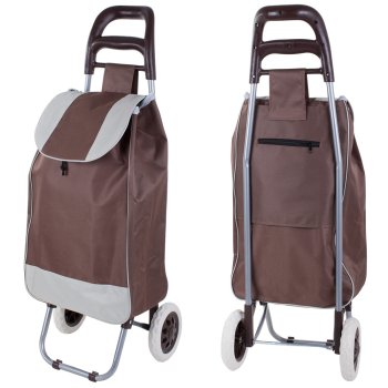 Foldable Shopping Trolley with Large Wheels, Brown
