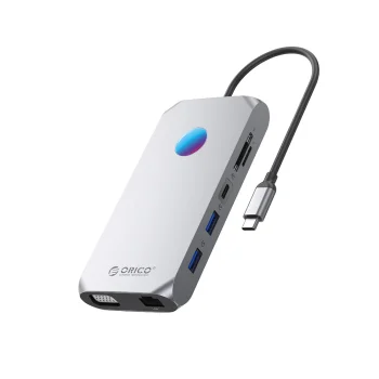 Orico XCR 12-in-1 RGB USB-C Docking Station with 100W PD, HDMI 4K, VGA, RJ45 - Gray
