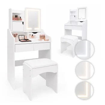 Modernhome Makeup Vanity Dressing Table with LED Mirror and Stool