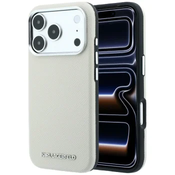 Karl Lagerfeld Grained Elongated Logo MagSafe Case for iPhone 17 / 18 Pro Max - Beige