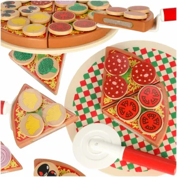 Wooden Pizza Play Set with Velcro and Accessories, 20 cm