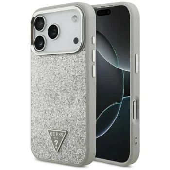 Guess Glitter Triangle Logo MagSafe Case for iPhone 17 Pro, Silver