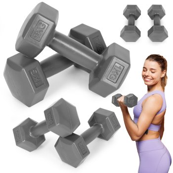 ModernHome Hex Dumbbells 2×1 kg Fitness Weights, Grey