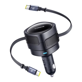 Car Charger Baseus Enjoyment Max 60W Dual Retractable USB-C - Black