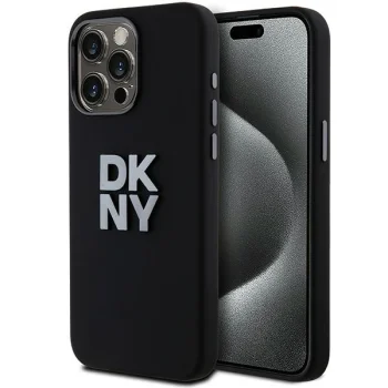 DKNY iPhone 15 Pro Case Liquid Silicone Metal Logo, Black