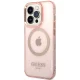 Guess iPhone 14 Pro Max Case Gold Outline Translucent MagSafe Pink