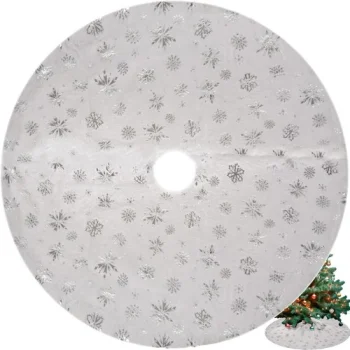 Ruhhy Christmas Tree Skirt Mat with Silver Stars, 120cm, White