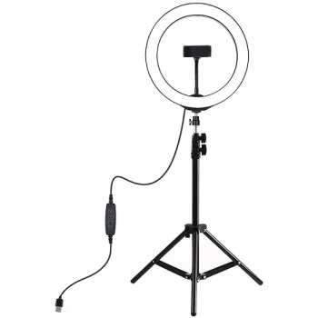 LED Ring Lamp 26 cm With Tripod Mount Up To 1.1m, Phone Clamp, USB