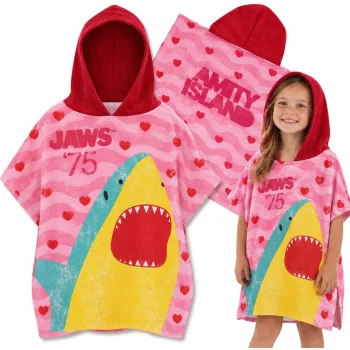 Children’s shark hooded towel poncho, pink, 50 × 100 cm