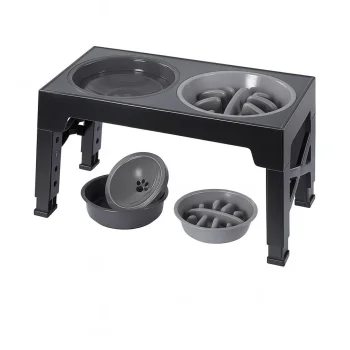 Adjustable Double Bowl Stand for Dogs and Cats, Black