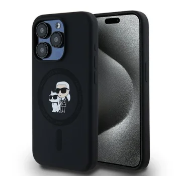 Karl Lagerfeld iPhone 15 Pro Case Silicone Karl & Choupette MagSafe, Black