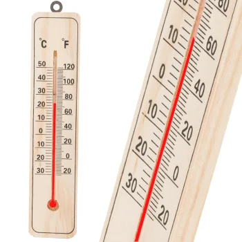 Wooden Wall Thermometer for Indoor and Outdoor Use, 22 x 5 cm, Light Brown
