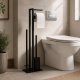 Modernhome Bathroom Stand with Toilet Paper Holder and Brush, Black