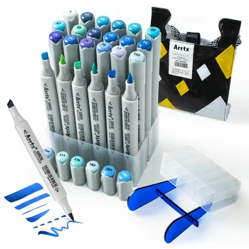 Arrtx Oros Double-Sided Marker Pens, 24 Colours, Blue Tone Shade