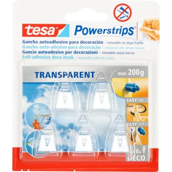 Tesa Powerstrips Deco Adhesive Hooks 200g, Transparent, 5 pcs (58900)