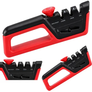 4-Stage Knife and Scissor Sharpener with Angle Adjustment, Red/Black