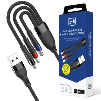 3mk Hyper Cable N-SERIES 3-in-1 USB-A to USB-C / Lightning / Micro USB 1.2m 18W - Black
