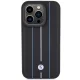 BMW Leather Stamp Blue Line Case for iPhone 15 Pro Max 6.7\", Black